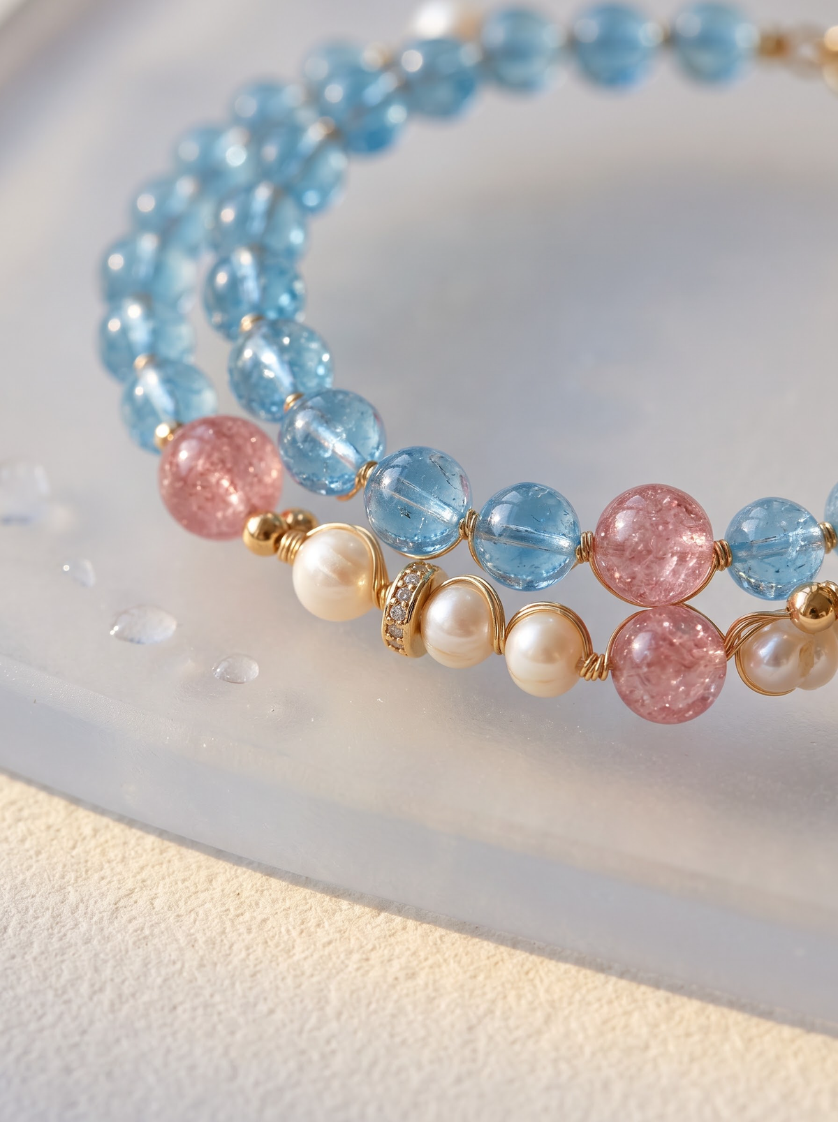 Colored Glaze and Crystal Bracelet