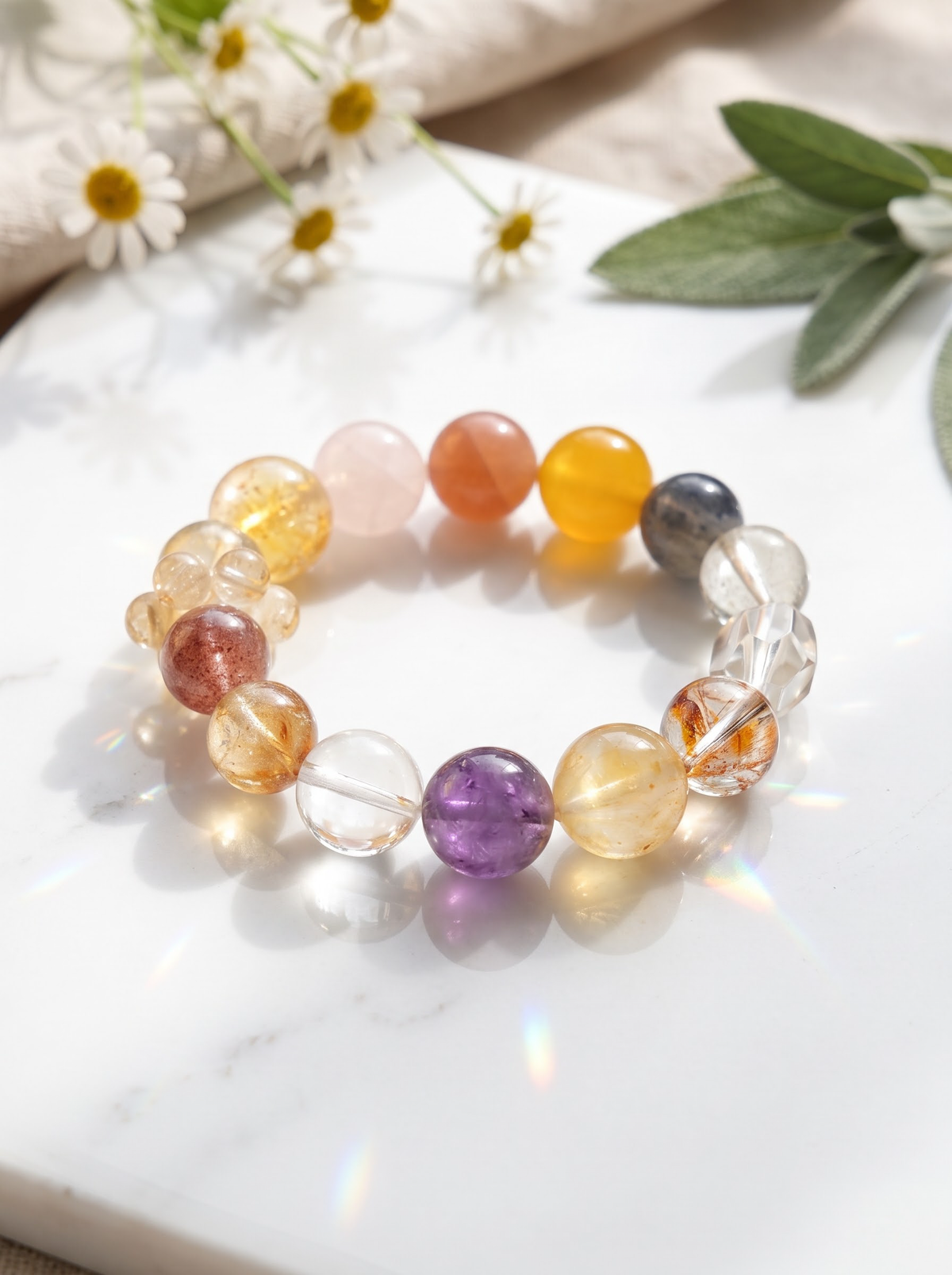 Colored Glaze and Crystal Bracelet