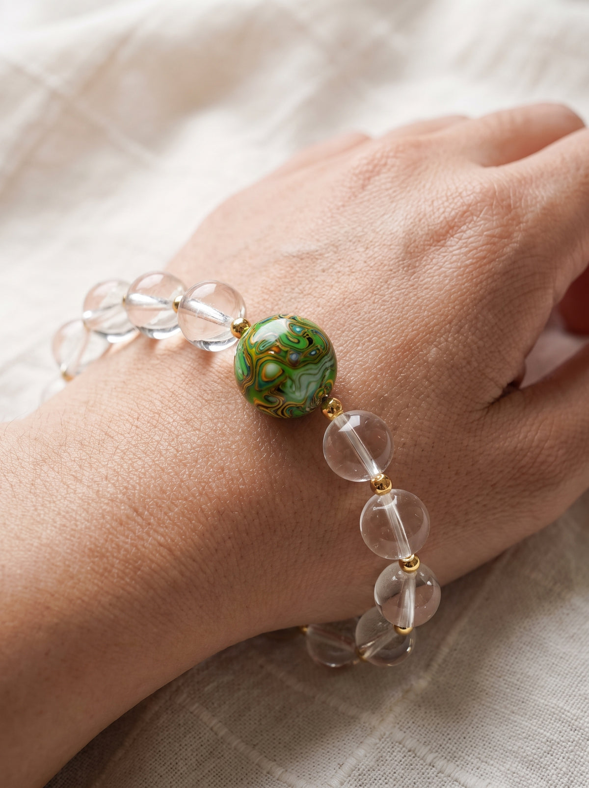 Colored Glaze and Crystal Bracelet