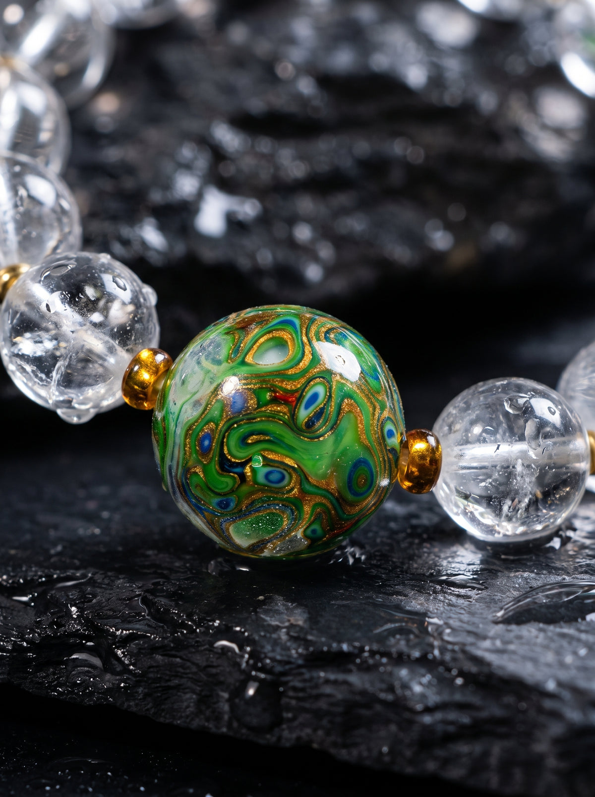 Colored Glaze and Crystal Bracelet