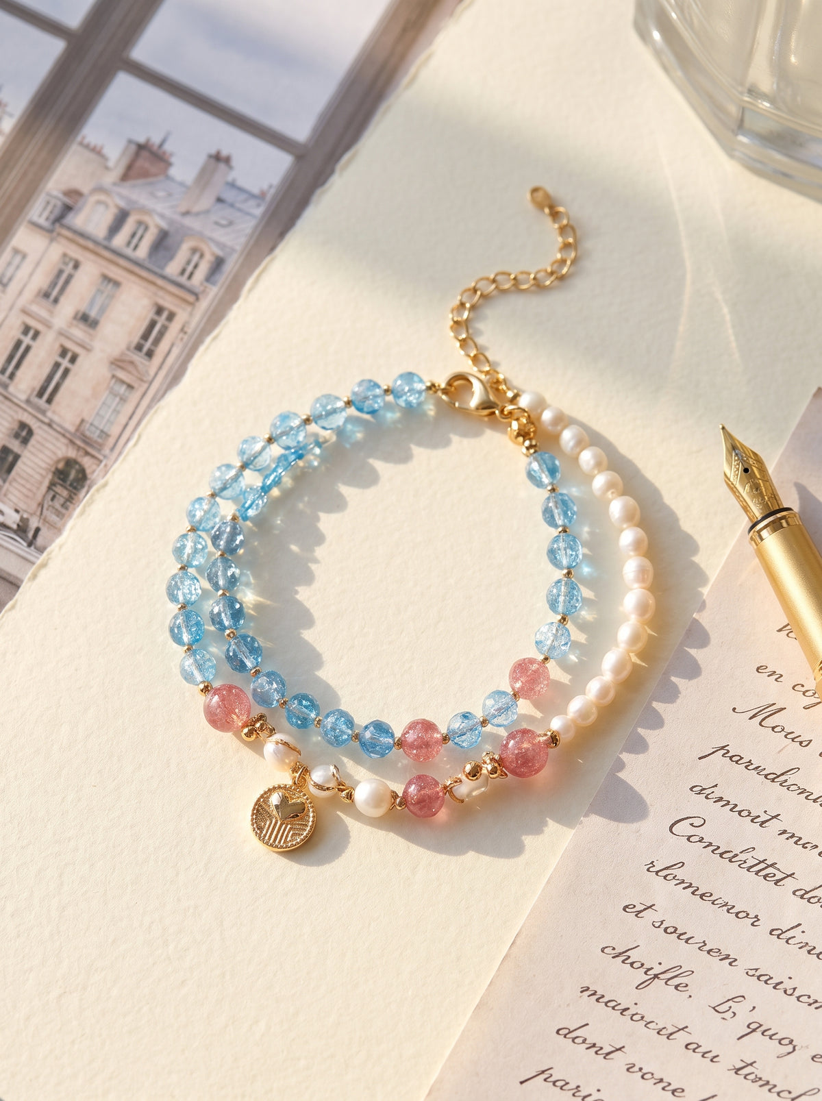 Colored Glaze and Crystal Bracelet